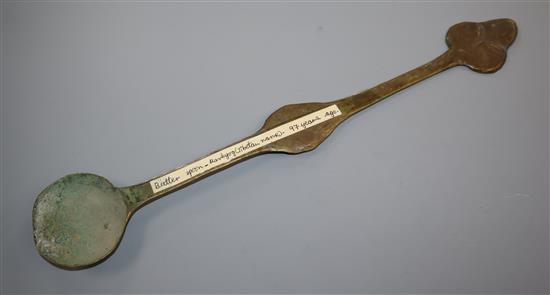 A 19th century Tibetan bronze butter spoon (Markyog)